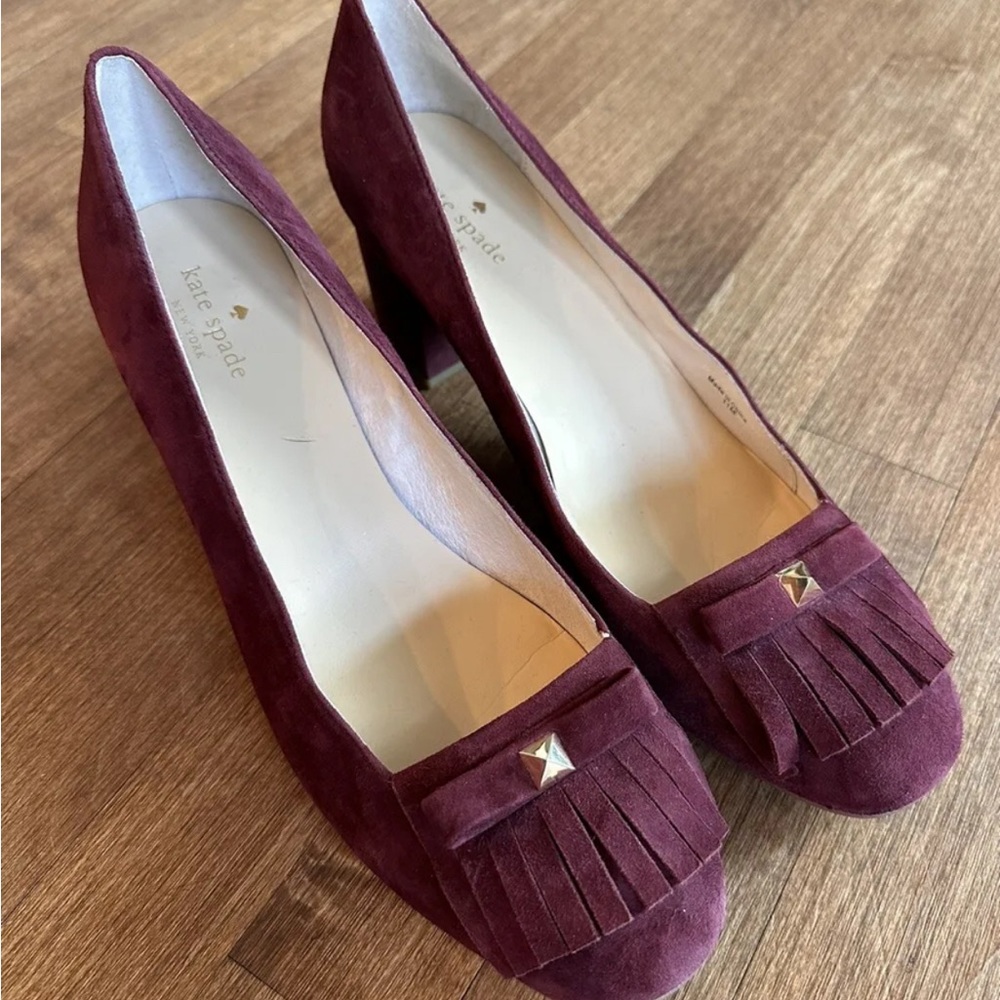 Kate Spade New  York Womens Fringe Suede Block Heel Pumps Bordeaux Size 11